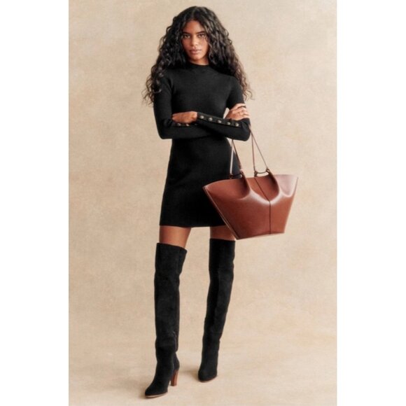 Sézane La Maille Merino Wool Turtleneck Sweater Dress Black Long Sleeve ButtonXS - Picture 2 of 16